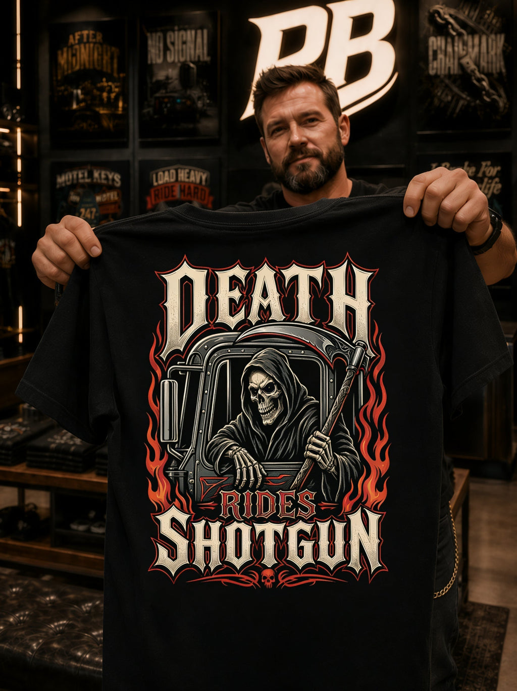 Death Rides Shotgun - Premium Tee New