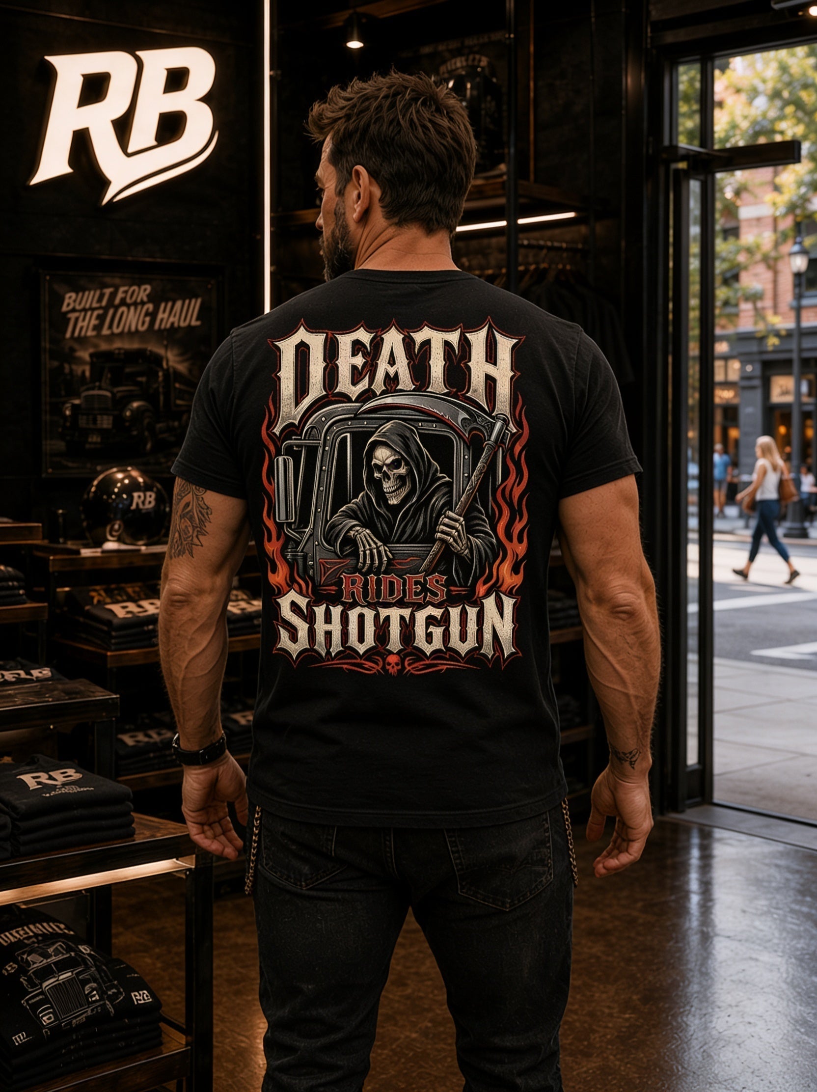 Death Rides Shotgun - Premium Tee New